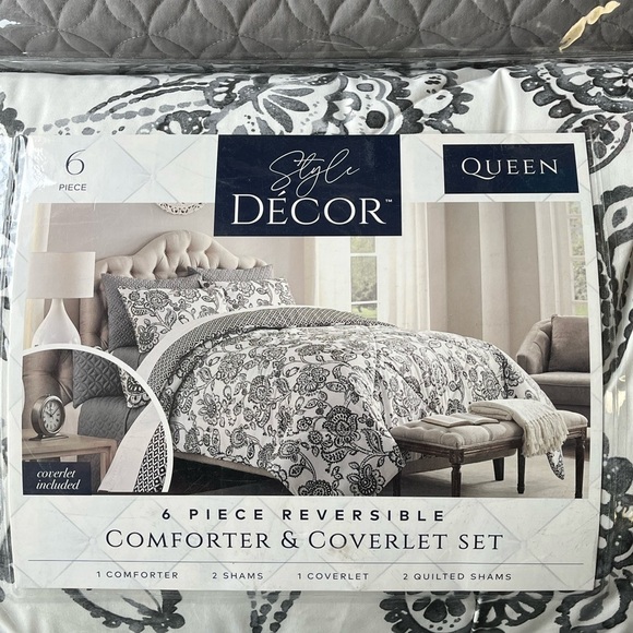 Style Decor Brand new 6 piece set.  Size Queen.  Gray and white - Picture 2 of 2